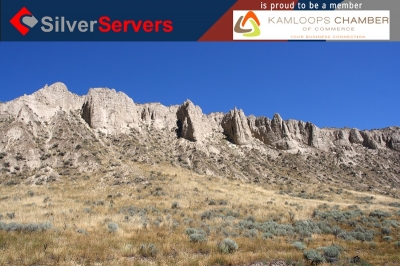 The SilverServers logo and a Kamloops Chamber of Commerce member badge over the Kamloops hills