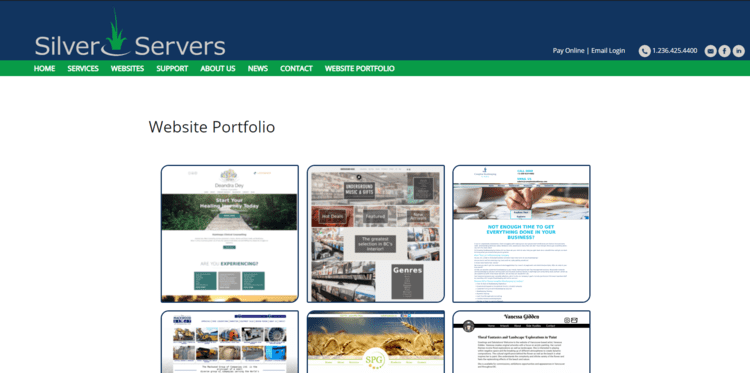 The old SilverServers website portfolio page
