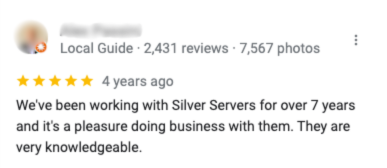 A five-star Google review of SilverServers